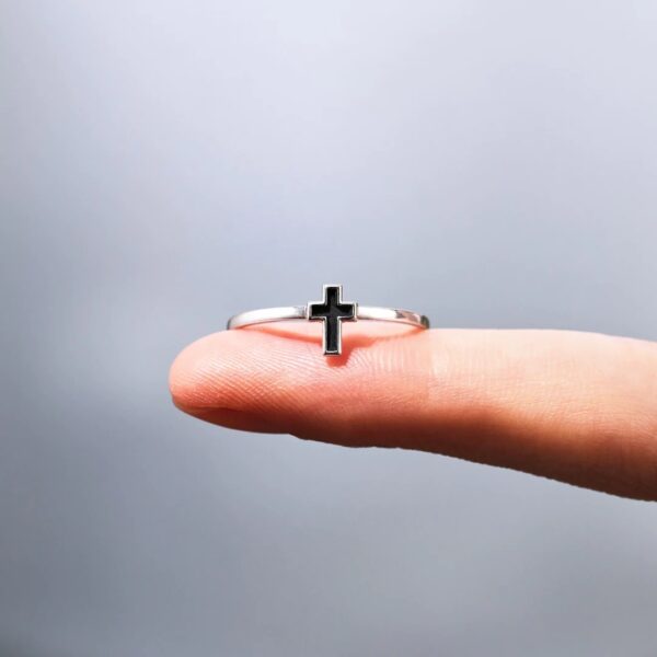 S925 Sterling Silver Cross Drip Glazed Ring - Image 3