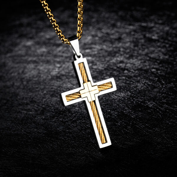 Titanium Steel Wire Cross Men's Necklace - Image 8