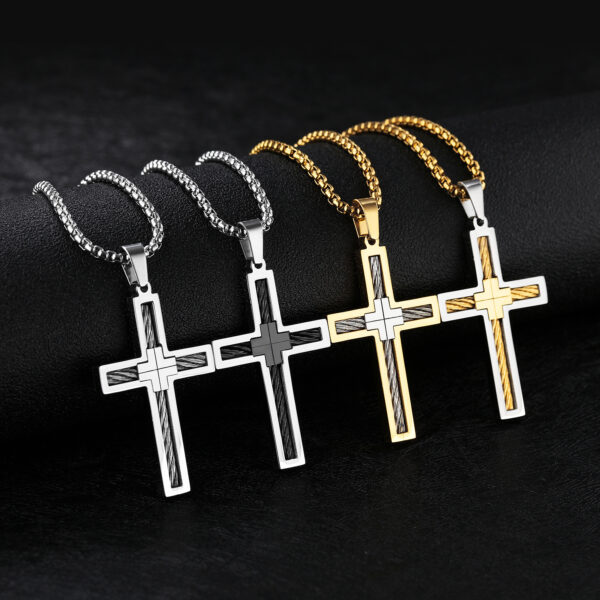 Titanium Steel Wire Cross Men's Necklace - Image 7