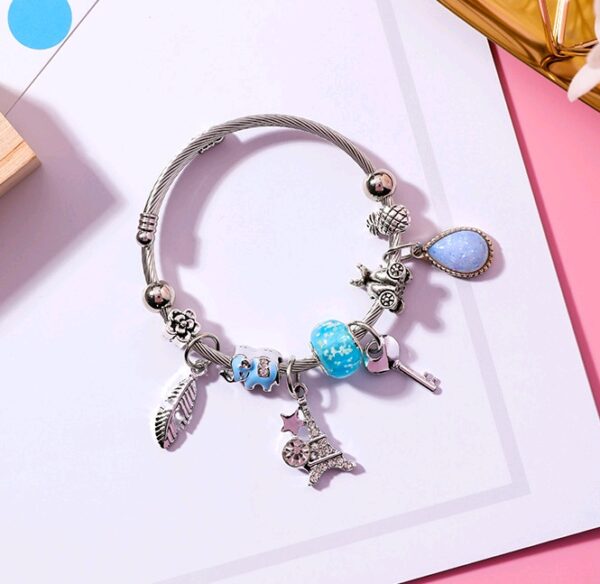 Feather Tower Adjustable Bracelet Crystal DIY Stainless Steel Bracelet National Wind Key Beaded Bracelet Women - Image 4