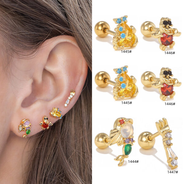 Stainless Steel Thin Rod Color Zircon Ear Bone Stud