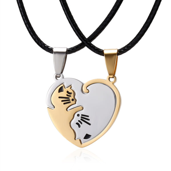 Creative Peach Heart Cat Couple Necklace Stitching Stainless Steel - Image 10