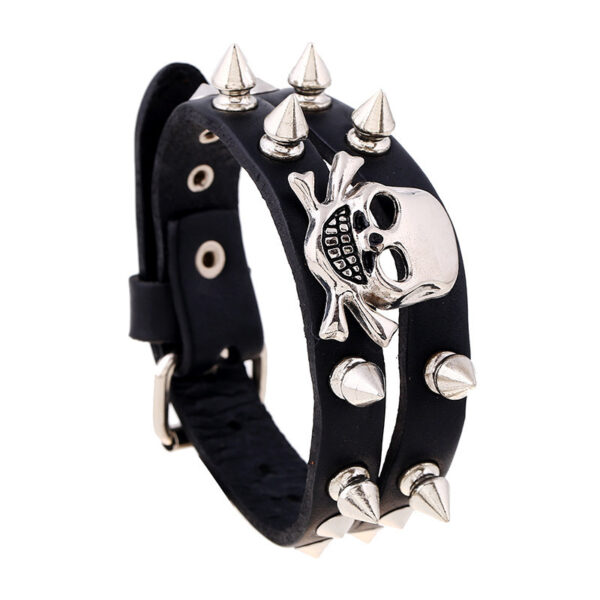 Studded Skull Leather Bracelet European And American Retro Men And Women - Image 5