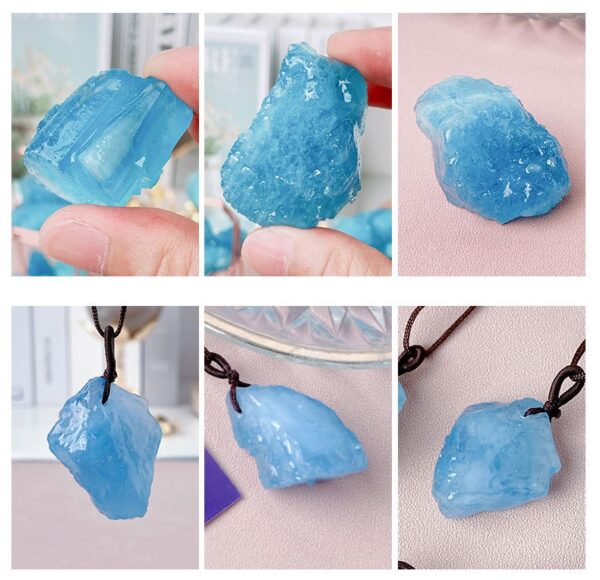 Ice Aquamarine Crystal Raw Stone Pendant Hand-woven Sweater Necklace 
 reduce anxiety, promote profound meditation, and balance hormones. - Image 5