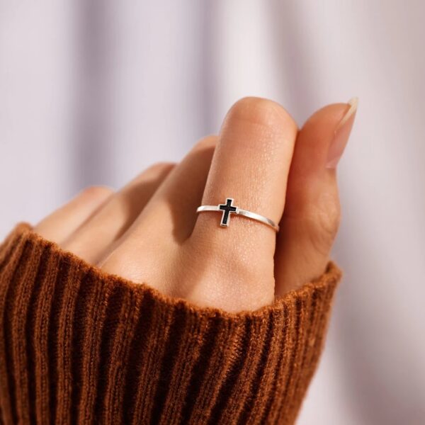 S925 Sterling Silver Cross Drip Glazed Ring - Image 2