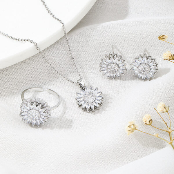 Classic Charm Sunflower Flower Stainless Steel Necklace Earrings Fashion Exquisite Micro Seed Jewelry Ring - Image 2