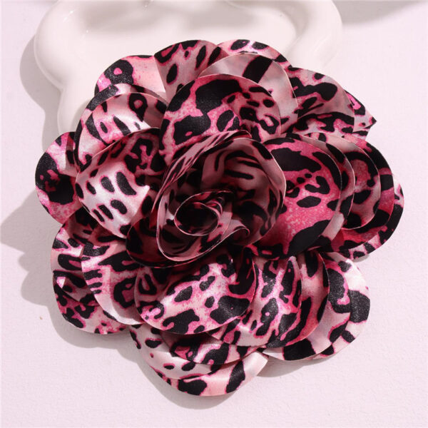 French Satin 19cm Fabric Exaggerated Leopard Large Flower Brooch - Image 6