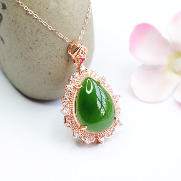 Natural Hetian Jade Pendant Jasper Water Drop Russian Material Spinach GreenIt is often used to symbolize power, grace, and purity and is seen as a charm of good fortune. - Image 3