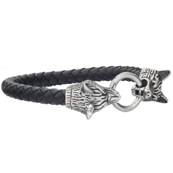 European And American Titanium Steel Cowhide Wolf Head Bracelet - Image 5