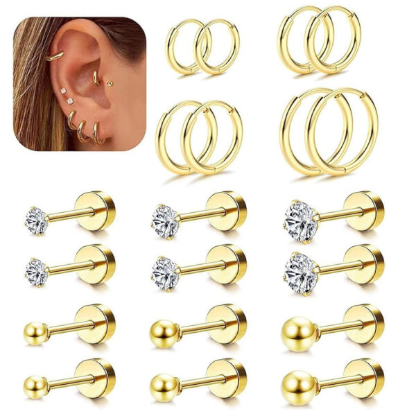 Simple Geometric Titanium Steel Ear Studs Suit - Image 2