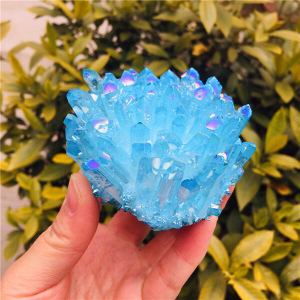 Electroplating Blue Natural White Crystal Cluster Degaussing Desktop Ornament The hue of blue crystal is frequently linked to intuition, communication, and peace.