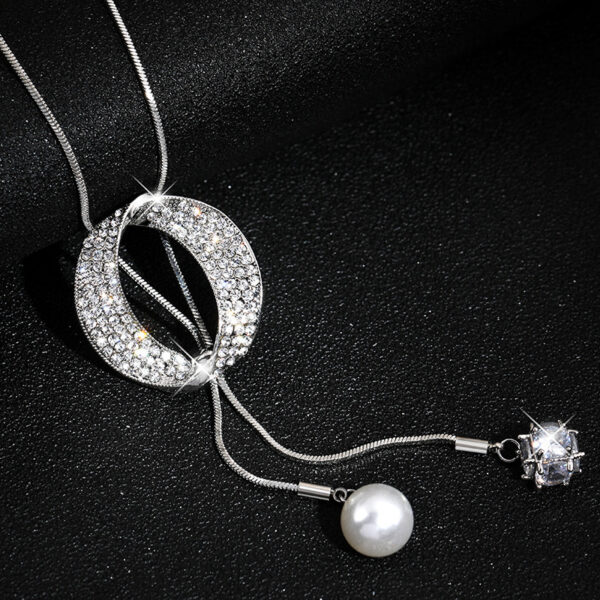 Oval Zircon Pearl Long Necklace - Image 5