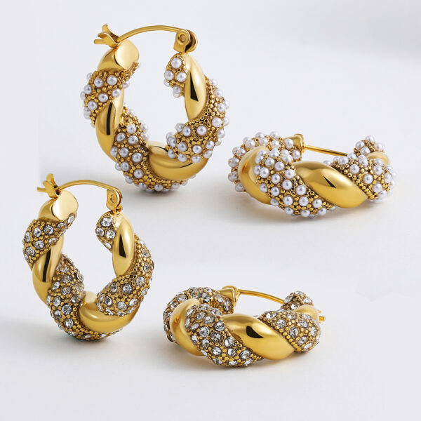 Stainless Steel 18K Gold Plating Twist-knot Earrings With Diamonds - Image 2