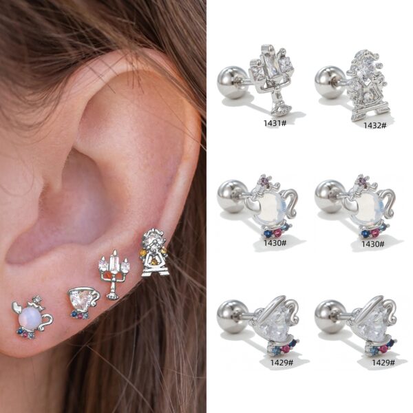 Women's Puncture Screw Zircon Ear Bone Stud