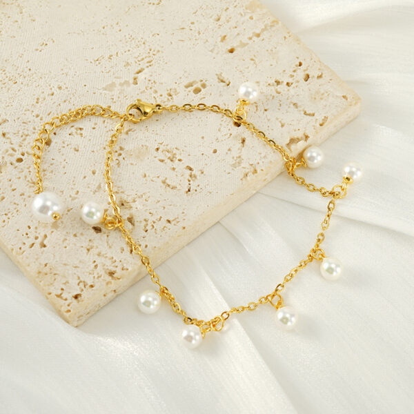 Fashion Simple Tassel Stainless Steel Pearl Anklet - Image 3