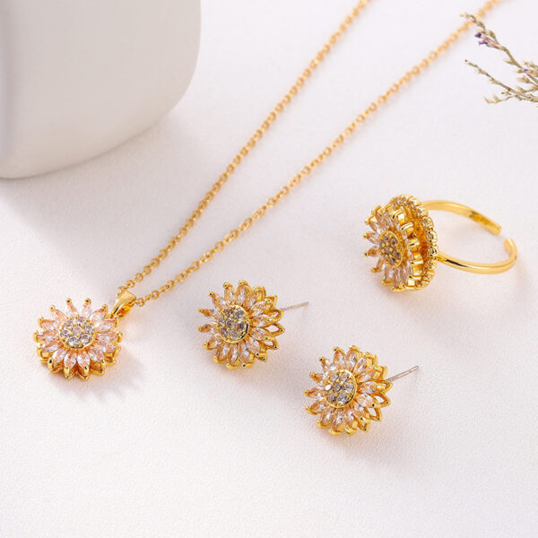 Classic Charm Sunflower Flower Stainless Steel Necklace Earrings Fashion Exquisite Micro Seed Jewelry Ring - Image 7