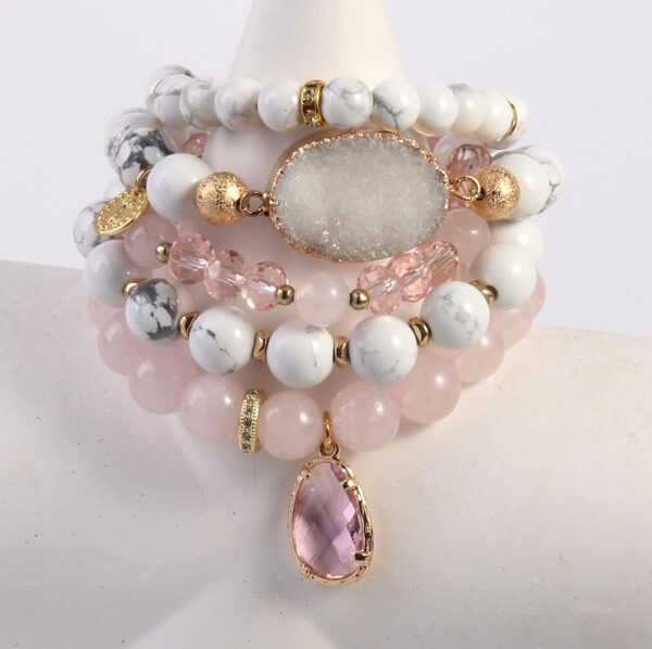 Women's Natural Pink Crystal Glass Crystal Cluster Bracelet - Image 6