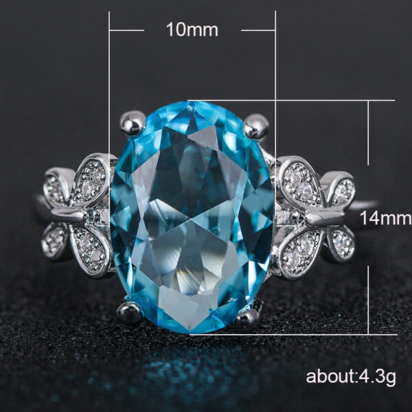 Oversized Sea Blue Zircon Ladies Ring Simple Bow Ring Ring - Image 3