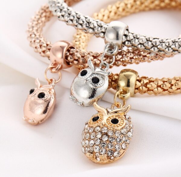 3 Pieces Set Crystal Bead Bracelet for Women Decorated with Crystal Owl Charm - Image 5