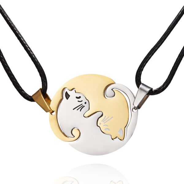 Creative Peach Heart Cat Couple Necklace Stitching Stainless Steel - Image 7