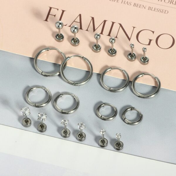 Simple Geometric Titanium Steel Ear Studs Suit - Image 4