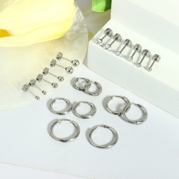 Simple Geometric Titanium Steel Ear Studs Suit