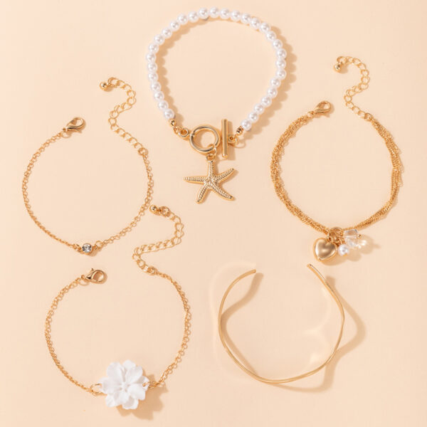 White Flower Love Starfish Pendant Pearl Bracelet 5 Piece Set Female - Image 3