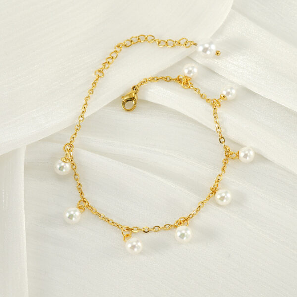 Fashion Simple Tassel Stainless Steel Pearl Anklet - Image 2