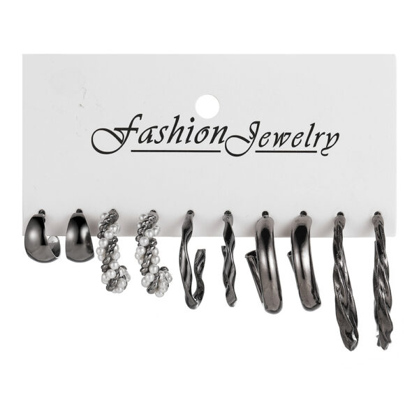 6 Pairs Simple C- Type Metal Twist Earrings Set - Image 5