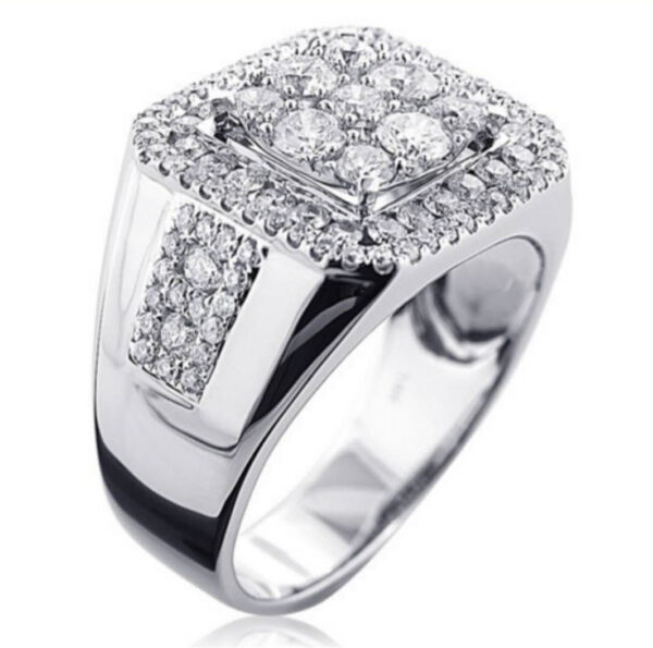 Men's Simple Silver Square Diamond Ring - Image 4