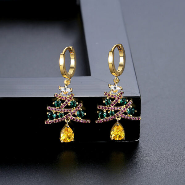 New Christmas Tree Earrings With Colorful Rhinestones Fashion Personality Shining Earrings Gift For Women Jewelry - Image 2