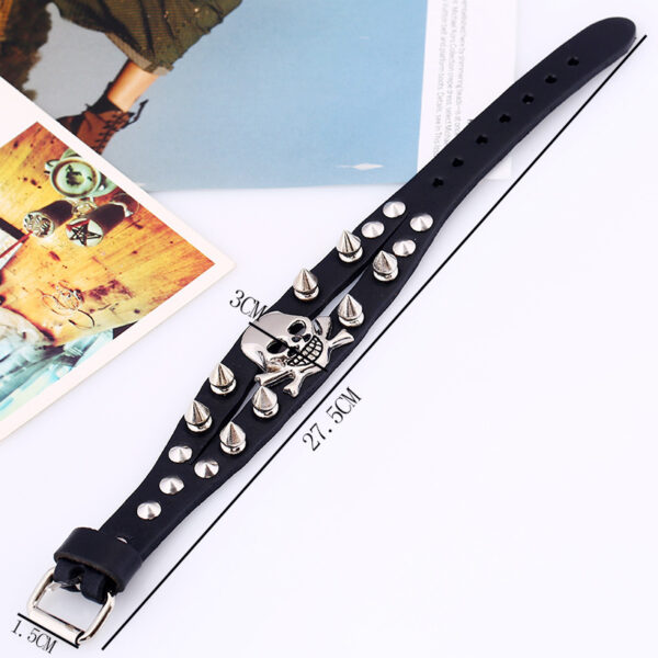 Studded Skull Leather Bracelet European And American Retro Men And Women - Image 4