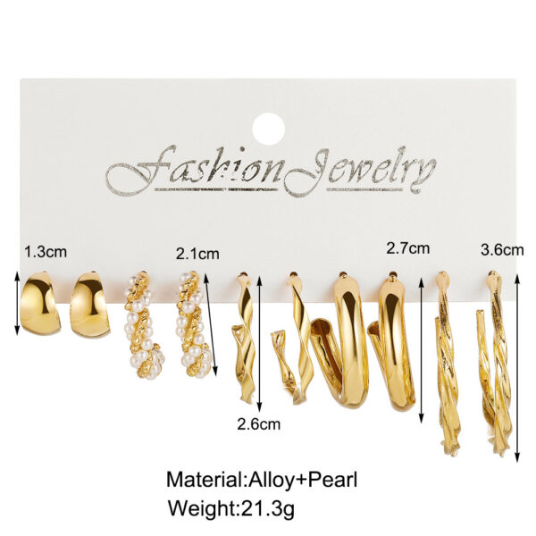 6 Pairs Simple C- Type Metal Twist Earrings Set - Image 6