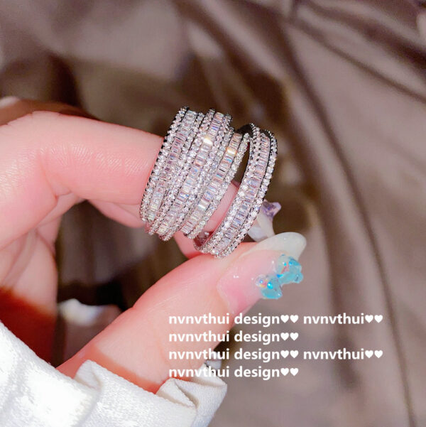 18K Platinum Plated 4-layer Ladder Zirconium Thick Multilayer Ring Space Ladder Zircon Multi-layer - Image 5