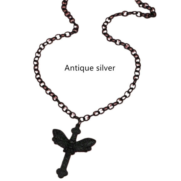 Creative Dark Punk Cross Moth Necklace - Image 5