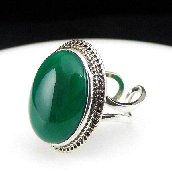 925 sterling silver Thai silver natural green chalcedony ring vintage index ring female exaggerated gemstone ring - Image 3