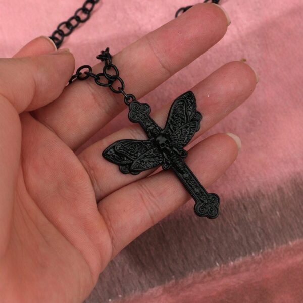 Creative Dark Punk Cross Moth Necklace - Image 7