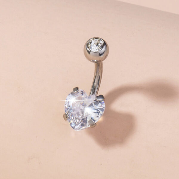 Stainless Steel Heart-shaped Zircon Navel Pin Human Body Piercing Jewelry Woman