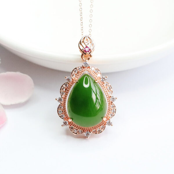 Natural Hetian Jade Pendant Jasper Water Drop Russian Material Spinach GreenIt is often used to symbolize power, grace, and purity and is seen as a charm of good fortune. - Image 4