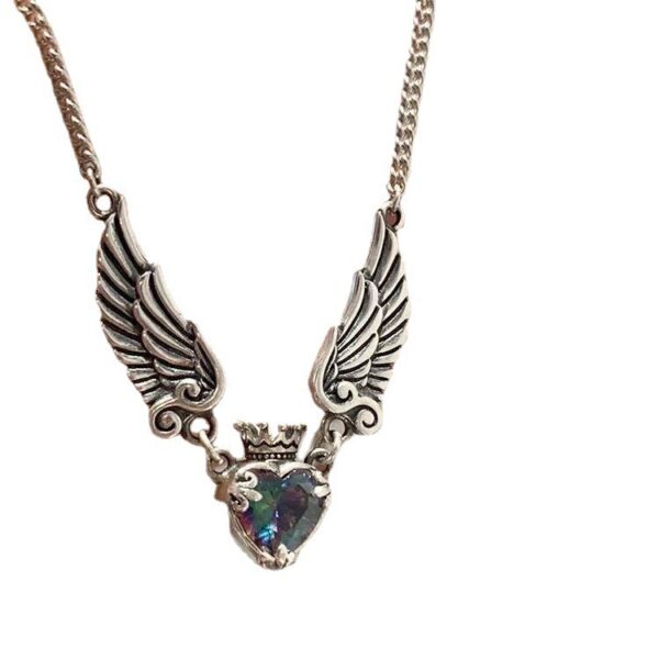 Vintage Gothic Heart Crown Angel Wings Necklace - Image 5