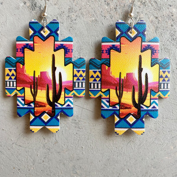 European And American PU Personality Aztec Sunflower Earrings - Image 4