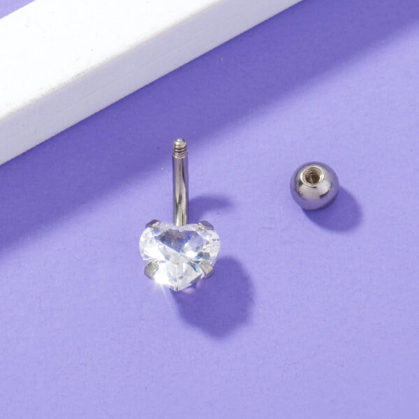 Stainless Steel Heart-shaped Zircon Navel Pin Human Body Piercing Jewelry Woman - Image 3