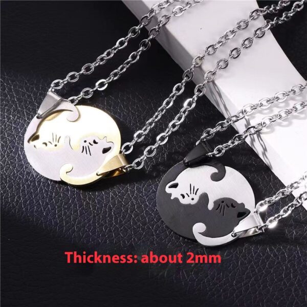 Creative Peach Heart Cat Couple Necklace Stitching Stainless Steel - Image 2