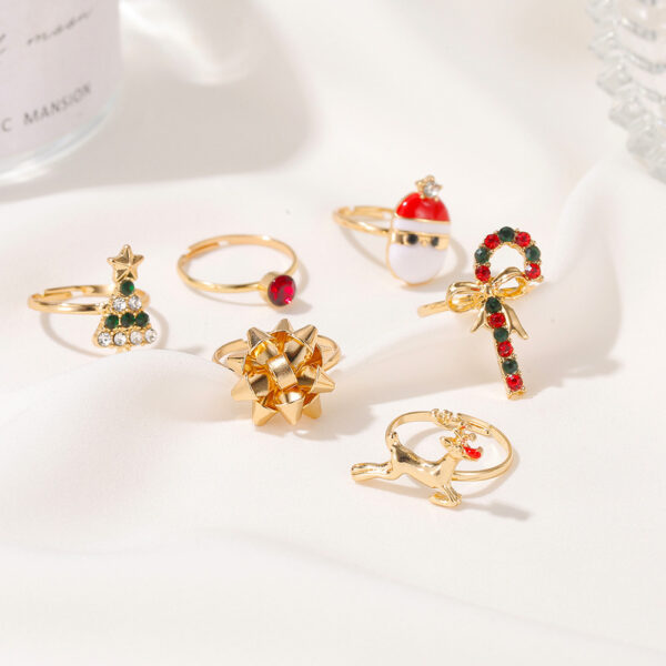 6pcs Santa Claus Christmas Tree Elk Rings Cute Cartoon Christmas Open Adjustable Ring Oil Drop Jewelry - Image 7