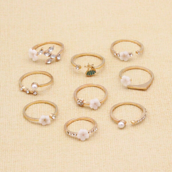 Bohemian  Flower Pearl And Diamond 9-piece Ring Joint Ring - Image 6