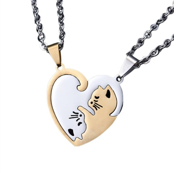 Creative Peach Heart Cat Couple Necklace Stitching Stainless Steel - Image 9