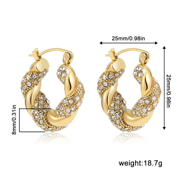 Stainless Steel 18K Gold Plating Twist-knot Earrings With Diamonds - Image 6