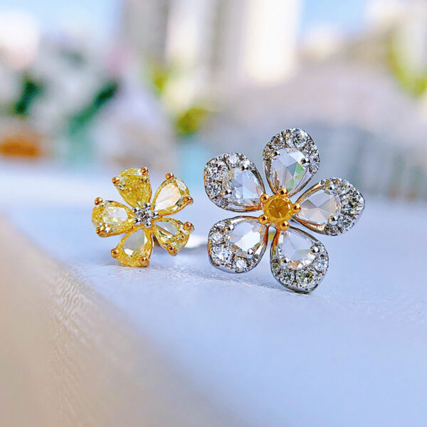 Rose Double Flower  Color Yellow Diamond Ring - Image 2