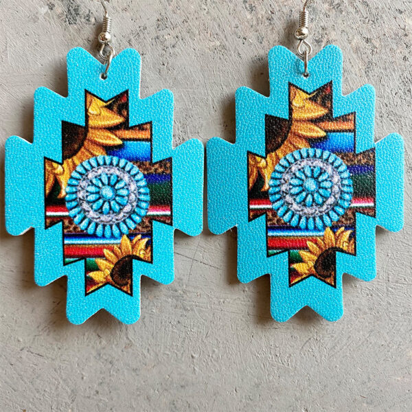 European And American PU Personality Aztec Sunflower Earrings - Image 3