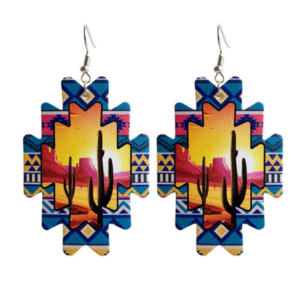 European And American PU Personality Aztec Sunflower Earrings - Image 2